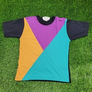 Vintage 80s Colorblock Shirt Womens Small 19x24 Baggy USA
